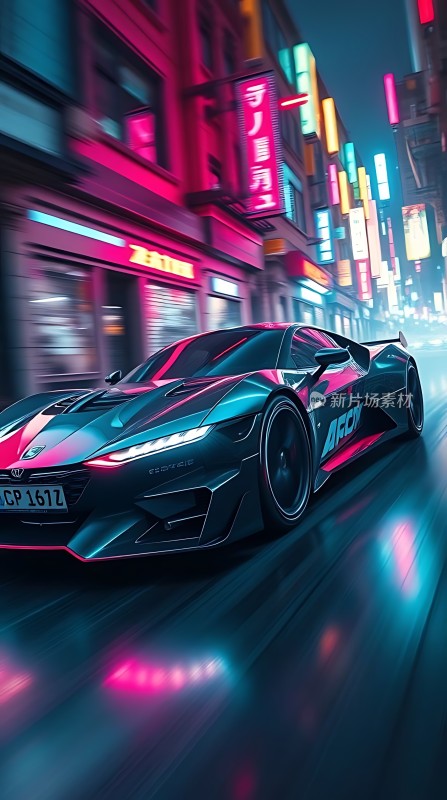 赛博朋克之夜疾驰的未来座驾