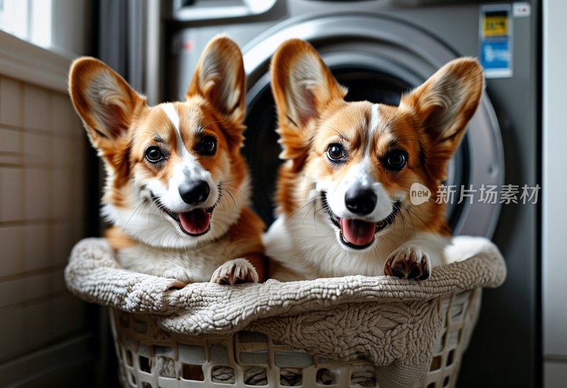 柯基嬉戏洗衣机