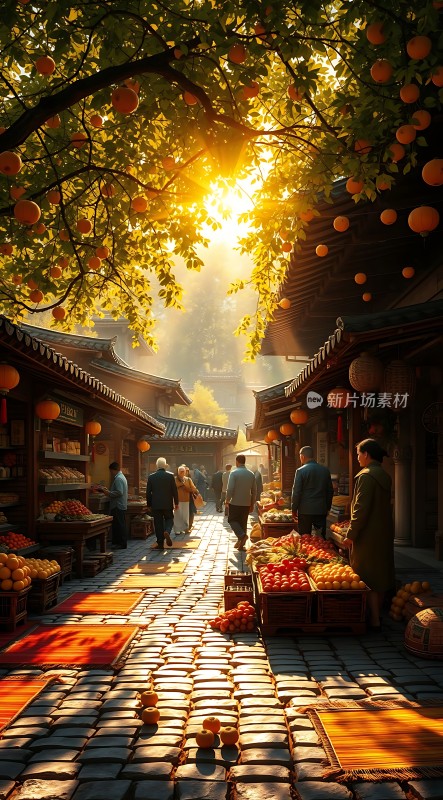 阳光下的古街市集