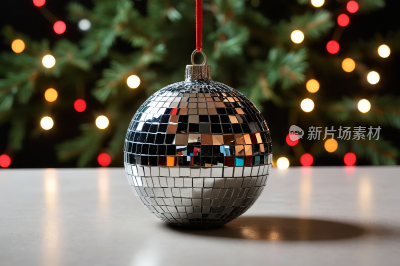 桌子上的绳子上挂着一个迪斯科球高清图片