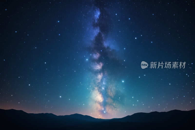 中间是乳白色山的星空高清背景图片