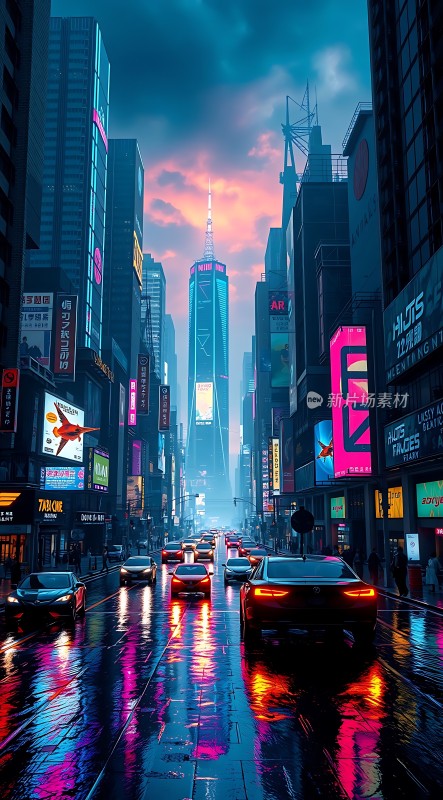 霓虹灯下的都市雨夜