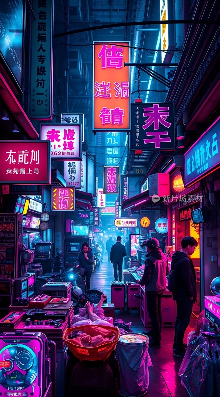 霓虹灯下的繁华夜市