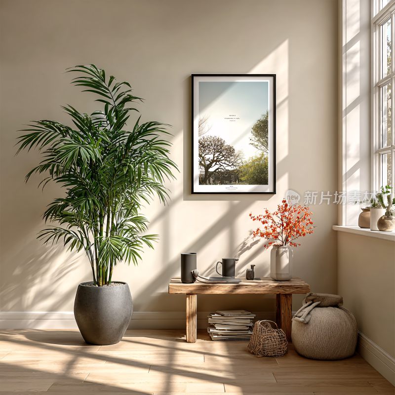 室内角落的绿植与装饰画