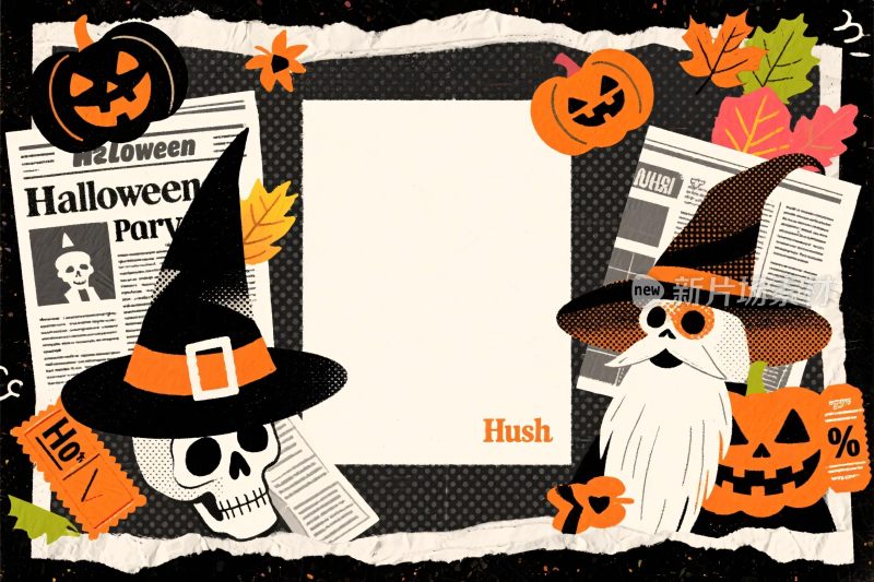 万圣节主题插画边框设计