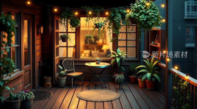 温馨小院夜晚休闲时光