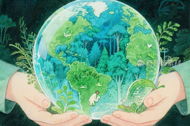 双手托护地球生态插画