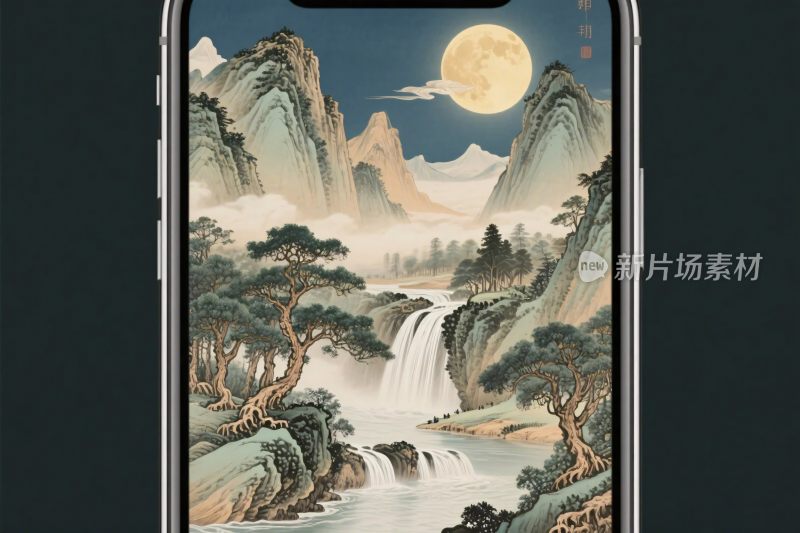 山水古风月夜插画