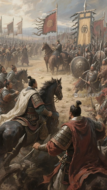 古代战争场景将军与士兵在战场上奋勇作战