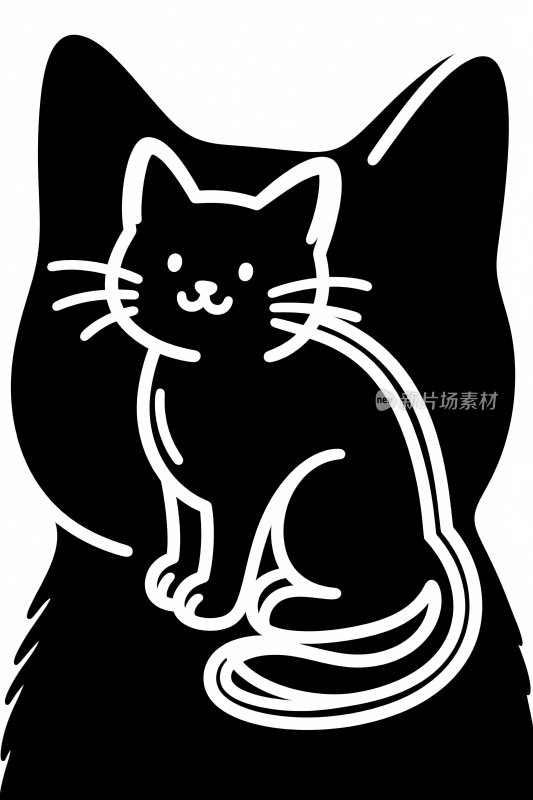 黑白猫咪插画