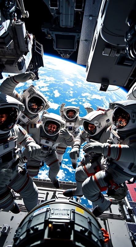 宇航员在太空中合影留念