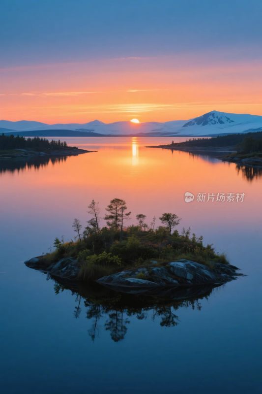 湖中小岛夕阳风光