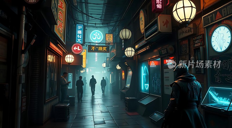 霓虹灯下的未来都市风情街