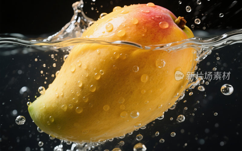 新鲜芒果掉入水中