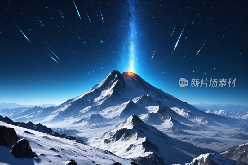 群山被雪覆盖星星被明亮的光束覆盖背景图片