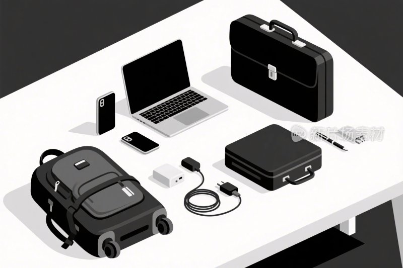 办公设备等距插画