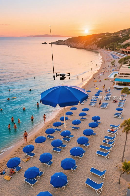 海滩风景夕阳图