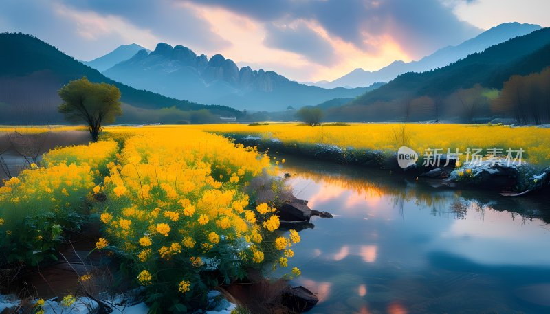 油菜花海中的古村落 油菜花