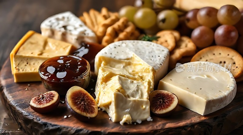 奶酪拼盘配果酱和葡萄干