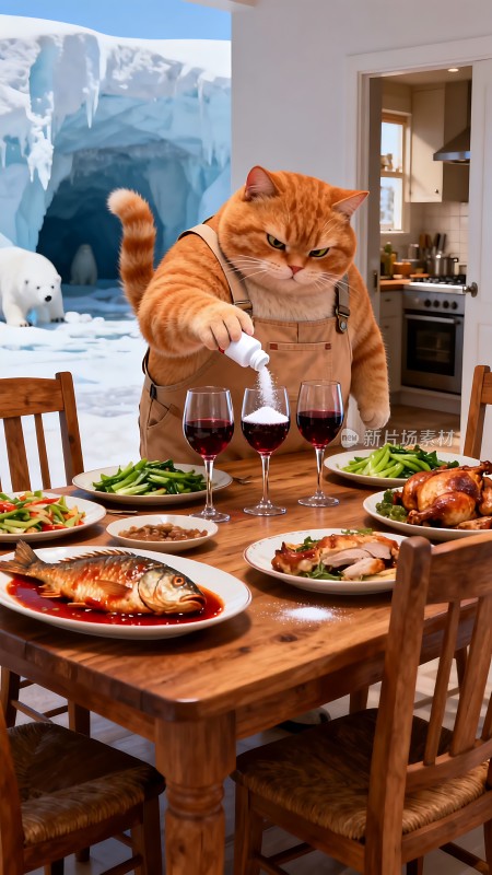 橘猫端菜北极熊围观