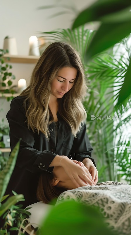 针灸师专注为顾客治疗