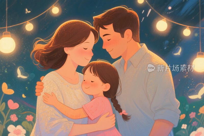 温馨一家人插画