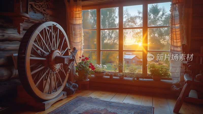 阳光下的乡村木屋