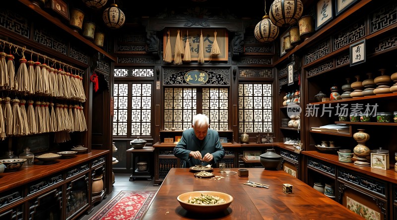 古风药铺里的老人