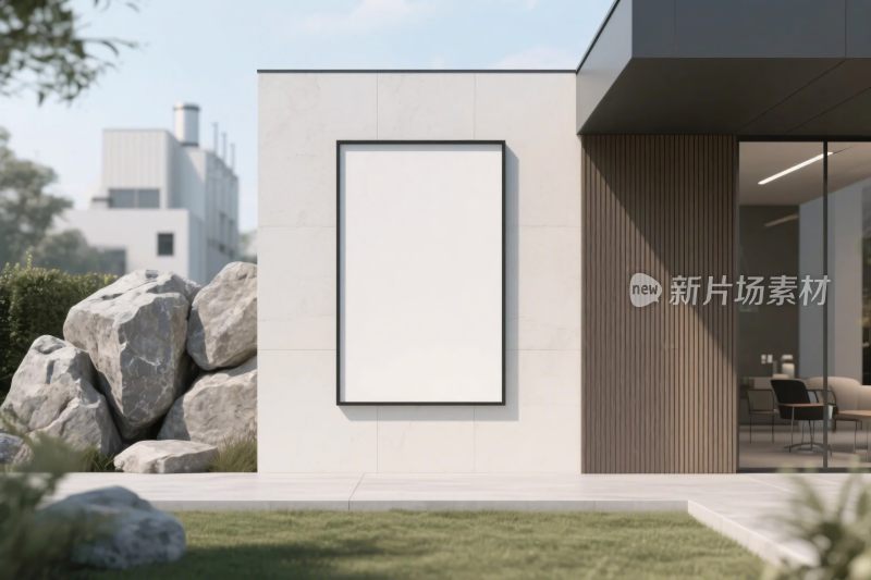 现代建筑外空白展板场景