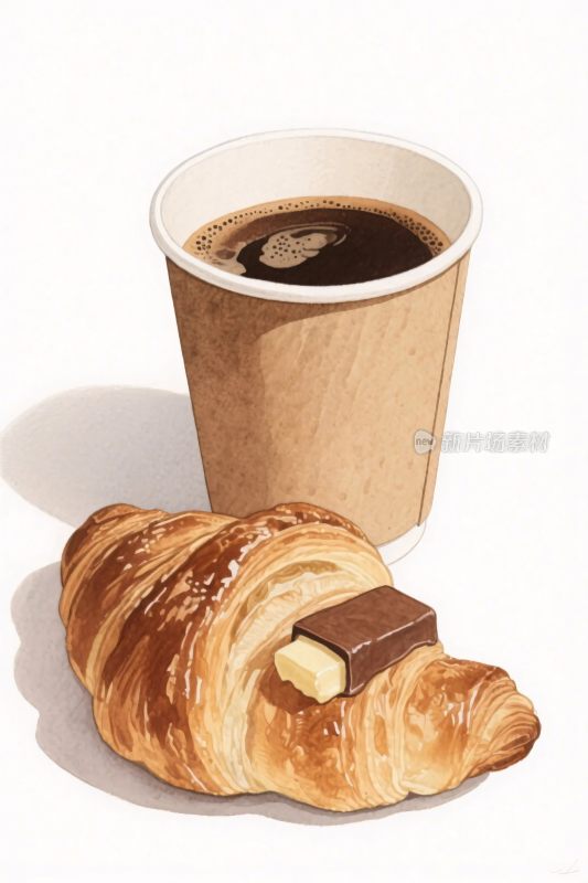 咖啡与可颂插画