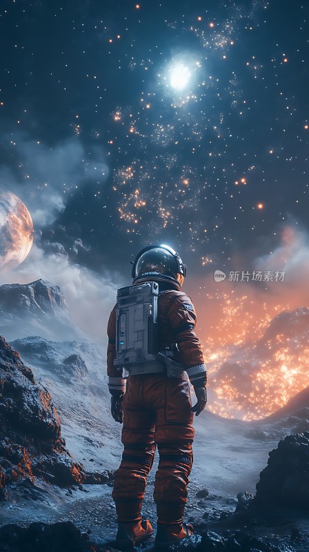 宇航员仰望星空探索宇宙奥秘