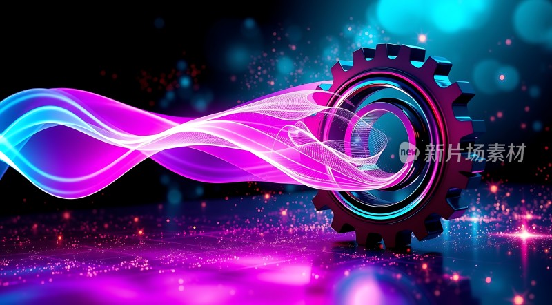 新片场素材科技齿轮与炫彩光效