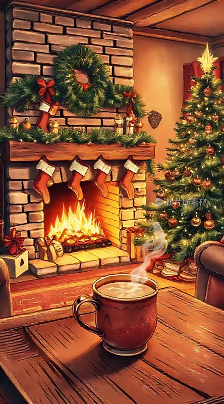圣诞壁炉温馨夜