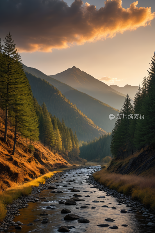 山脉一条小溪流高清风景图片