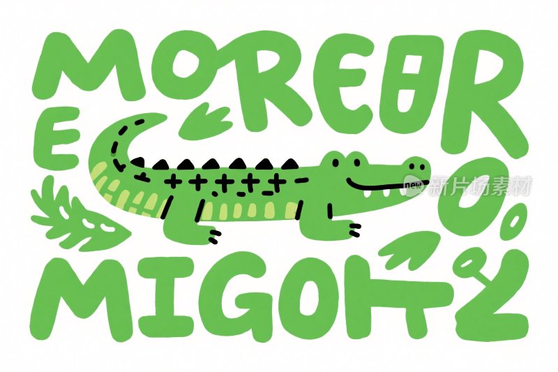卡通鳄鱼与文字插画
