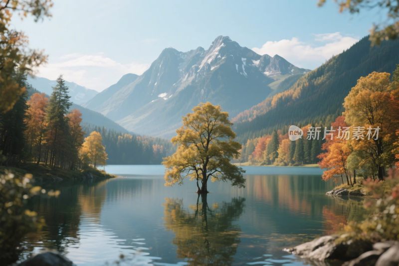 山水湖景风景插画