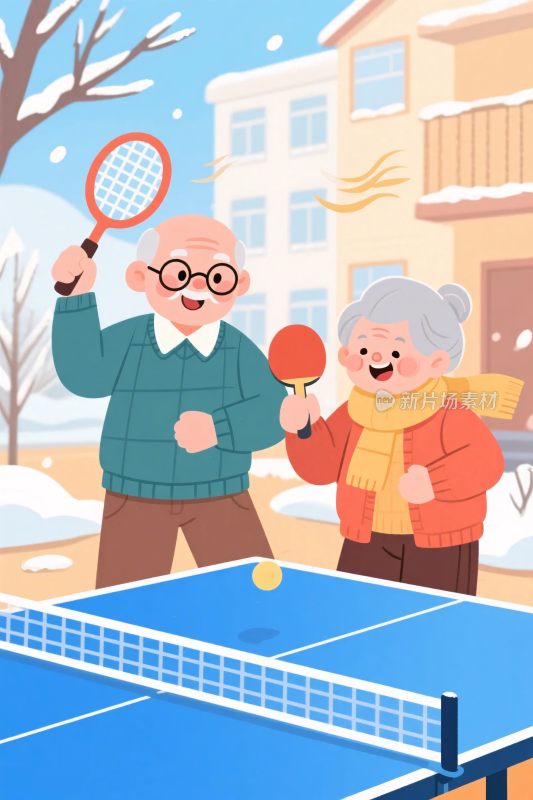 老人户外的乒乓球活动