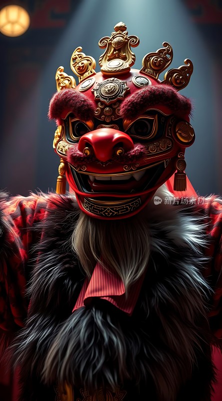 红色舞狮面具