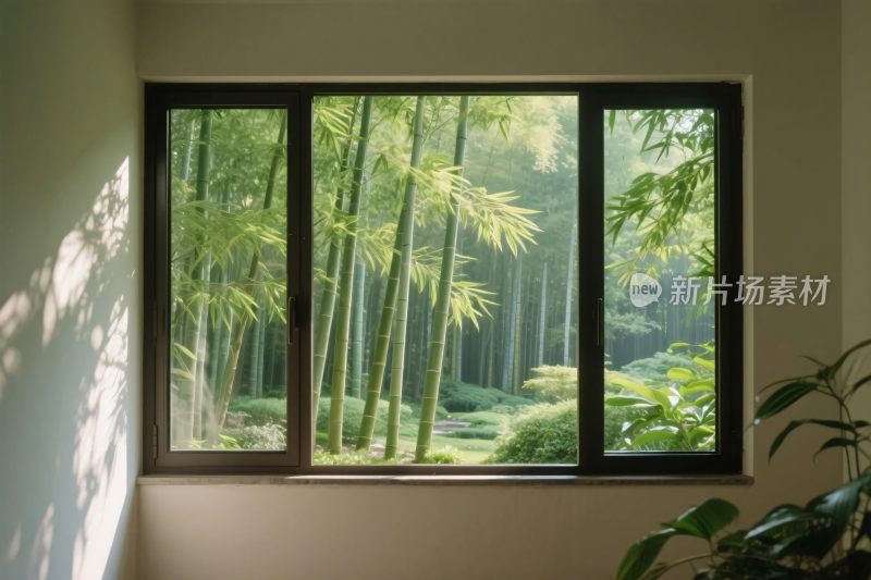 室内窗外竹林景色