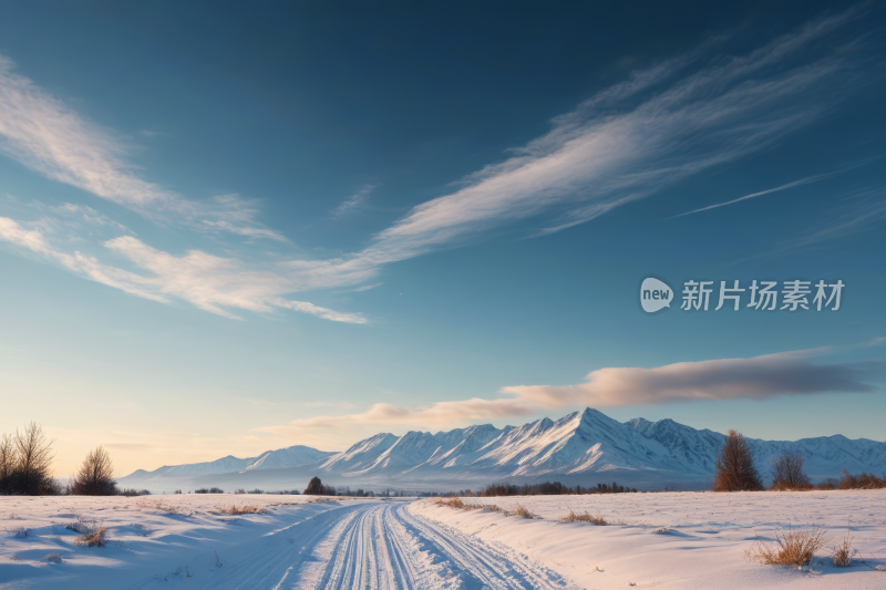 雪路雪中有足迹山脉高清风景图片