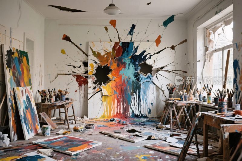 凌乱的艺术绘画工作室