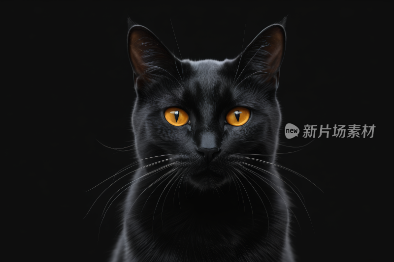 一只黑猫眼睛是黄色的看着镜头高清图片