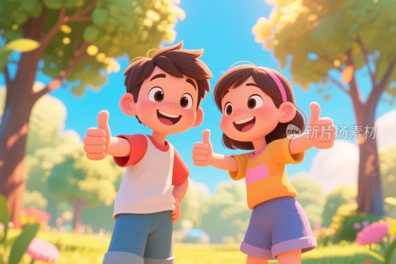 卡通孩童点赞插画