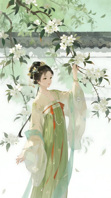 汉服佳人赏花图