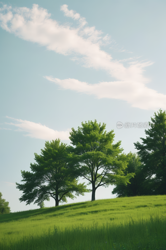 田野里有三棵树天空背景图片