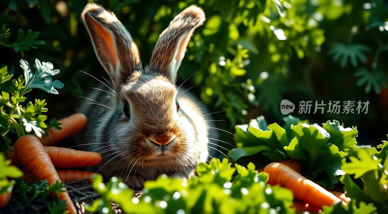 阳光下的兔子与胡萝卜