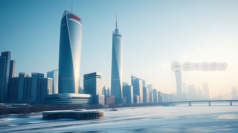 现代都市风光摩天大楼与河流景观