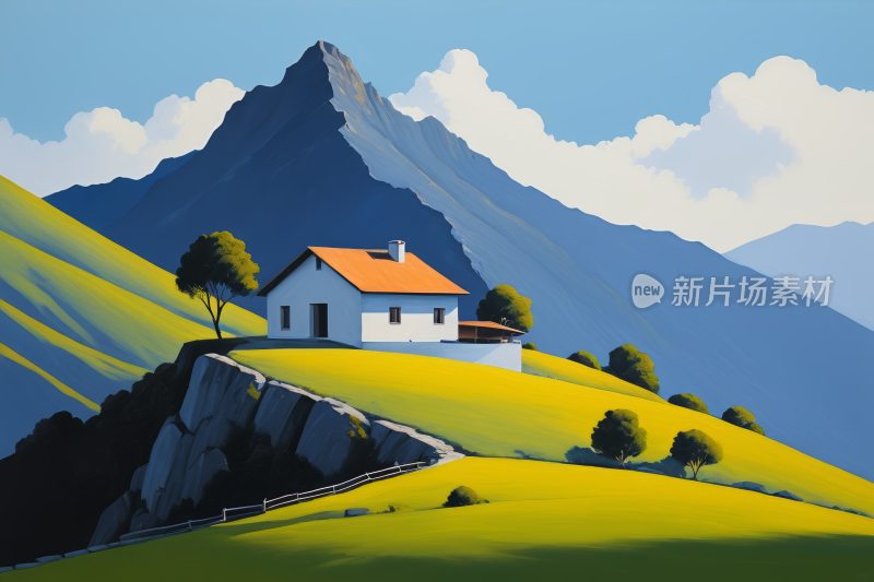 一座山上的房子一座山风光风景图片