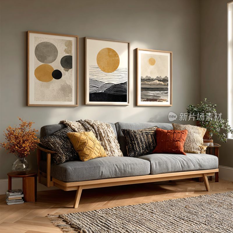 简约客厅沙发与装饰画场景
