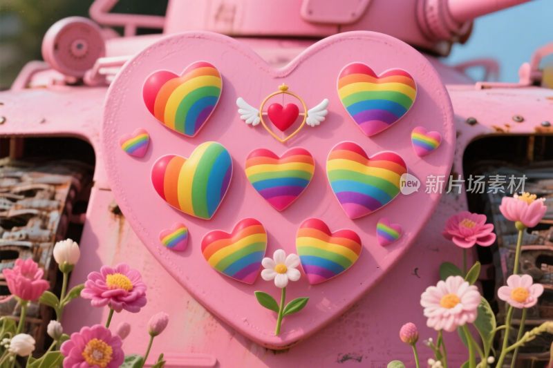 粉色爱心彩虹装饰插画